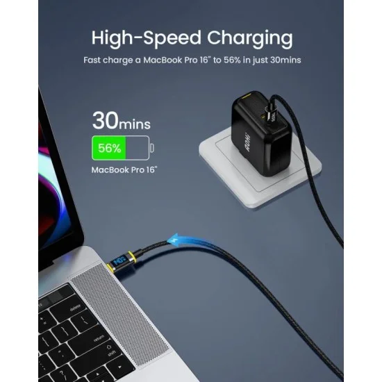 Magline+140W Nylon USB C to USB C LED Display Cable 4ft - Black